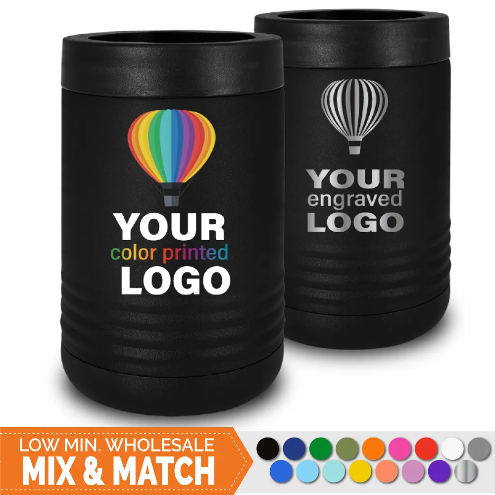 12 oz Insulated Can Cooler -Mix & Match- Bulk Wholesale Personalized Engraved or Full Color Print Logo