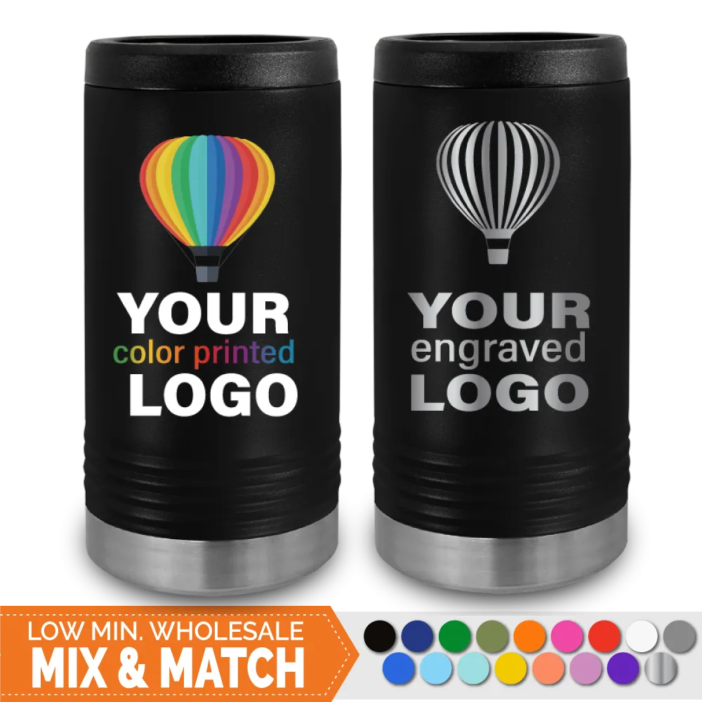 12 oz Insulated Slim Seltzer Can Cooler -Mix & Match- Bulk Wholesale Personalized Engraved or Full Color Print Logo