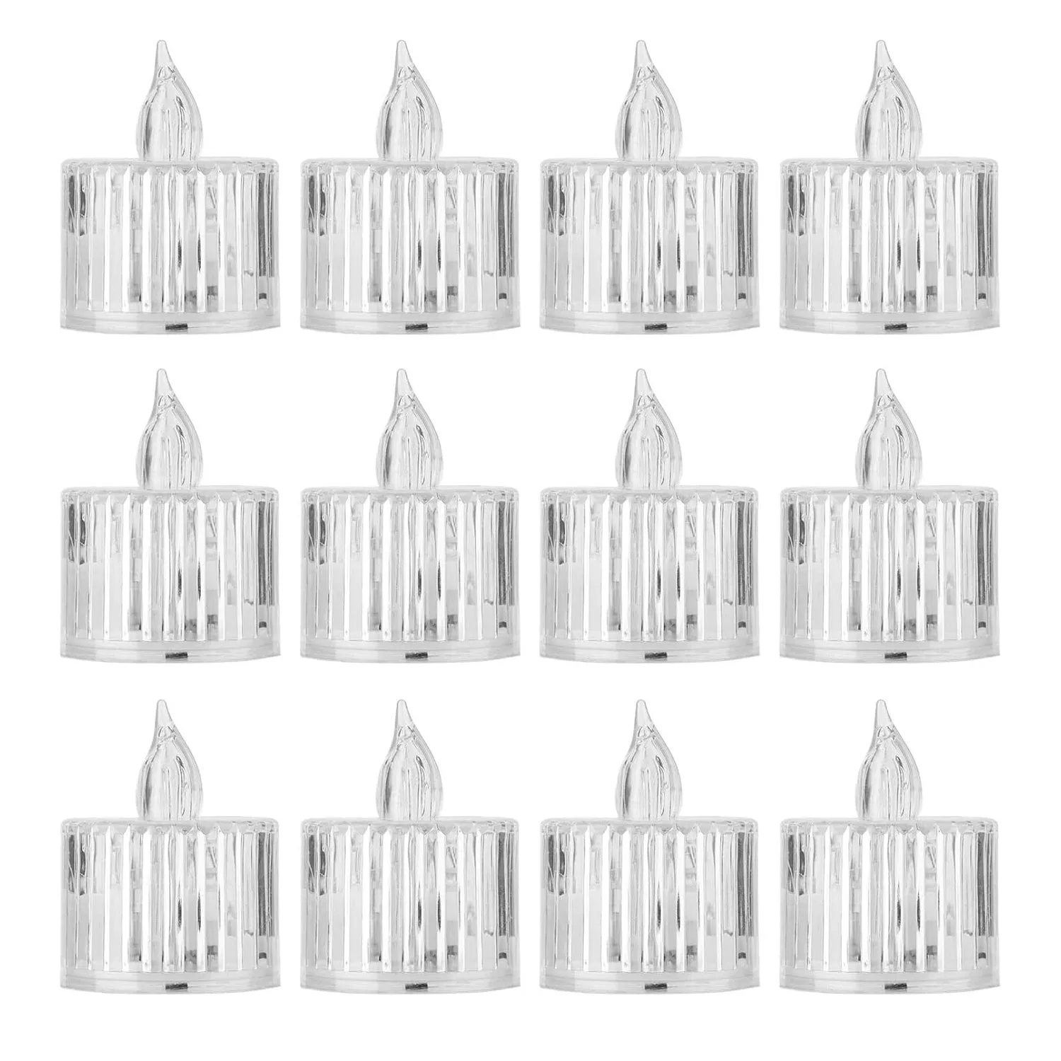 12 Pcs Flameless and Smokeless Decorative Acrylic Candles Transparent Led Tea Light Candle for Gifting, House, Diwali, Christmas, Festival, Events Decor Candles