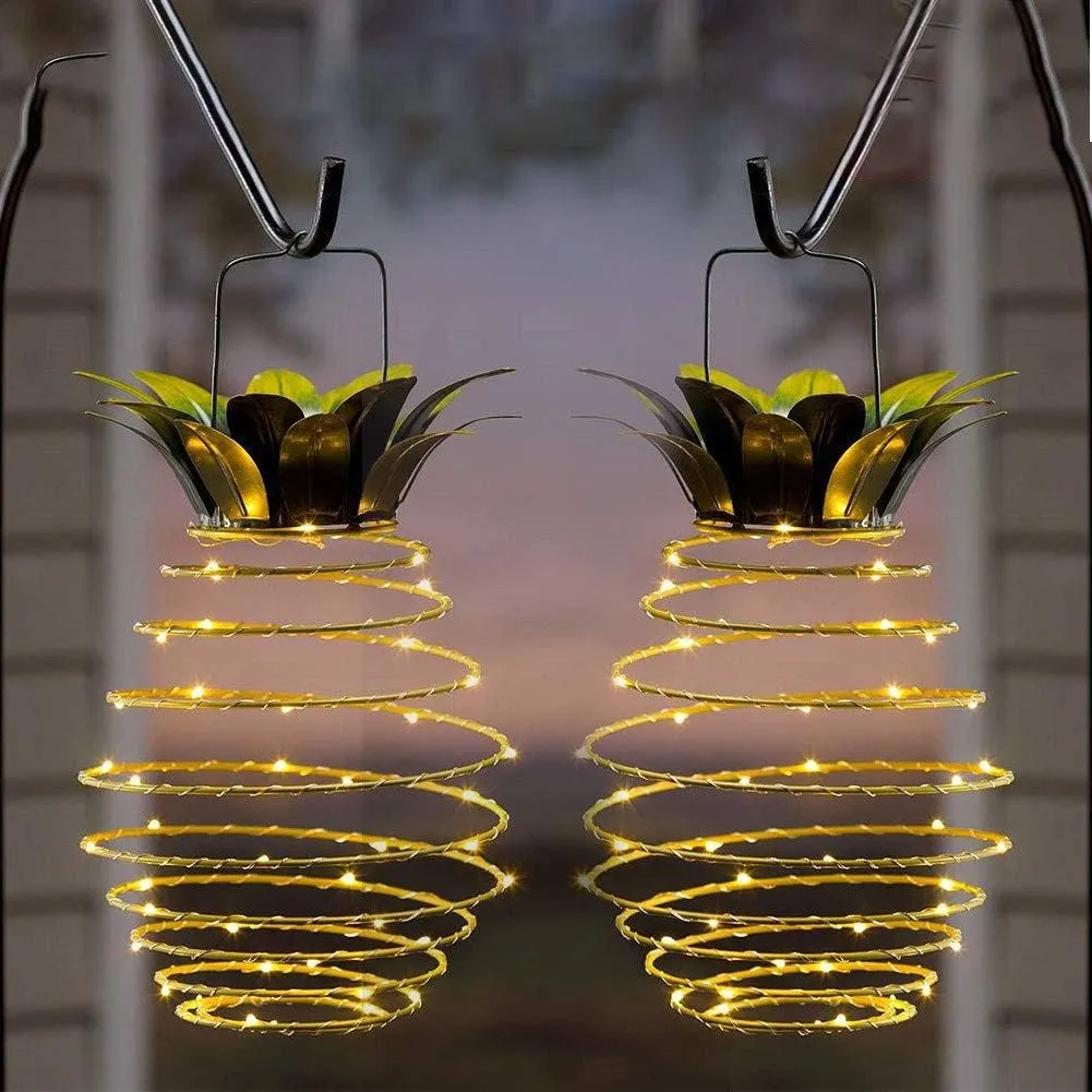 2Pack Outdoor Solar Hanging Pineapple Lantern Lights