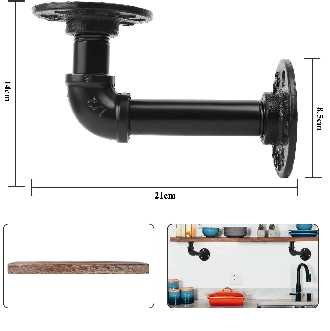 4Pack Industrial Pipe DIY Shelf Bracket 14X21CM