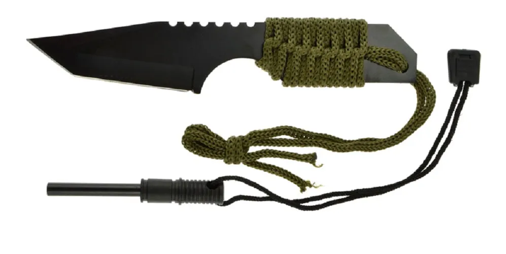 7" Tanto Hunting Knife Military Style with Flint Fire Striker