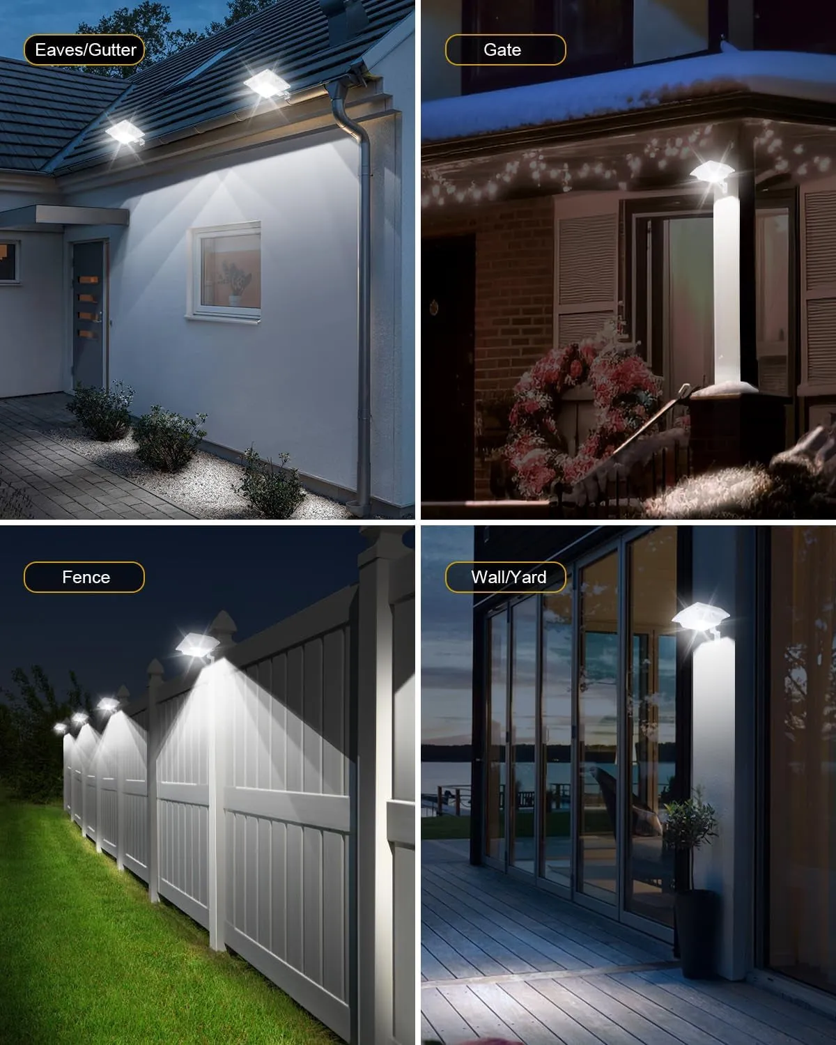 8 Pack White Solar Powered Gutter Lights Outdoor Decorative Waterproof 12 Leds Yard Lamp for Lighting Fence, Railing, outside Wall, Deck, Garden, Path, Backyard, Walkway, Patio, Holeless Installation