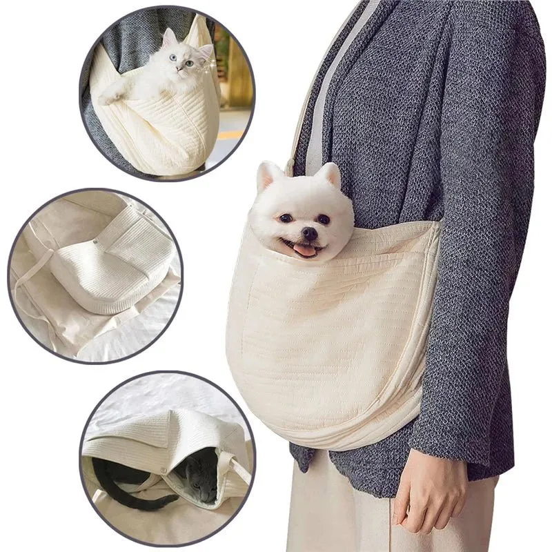 Anniepaw Handmade Canvas Cat Carrier Breathable Dog Tote Shoulder Bag for Travel