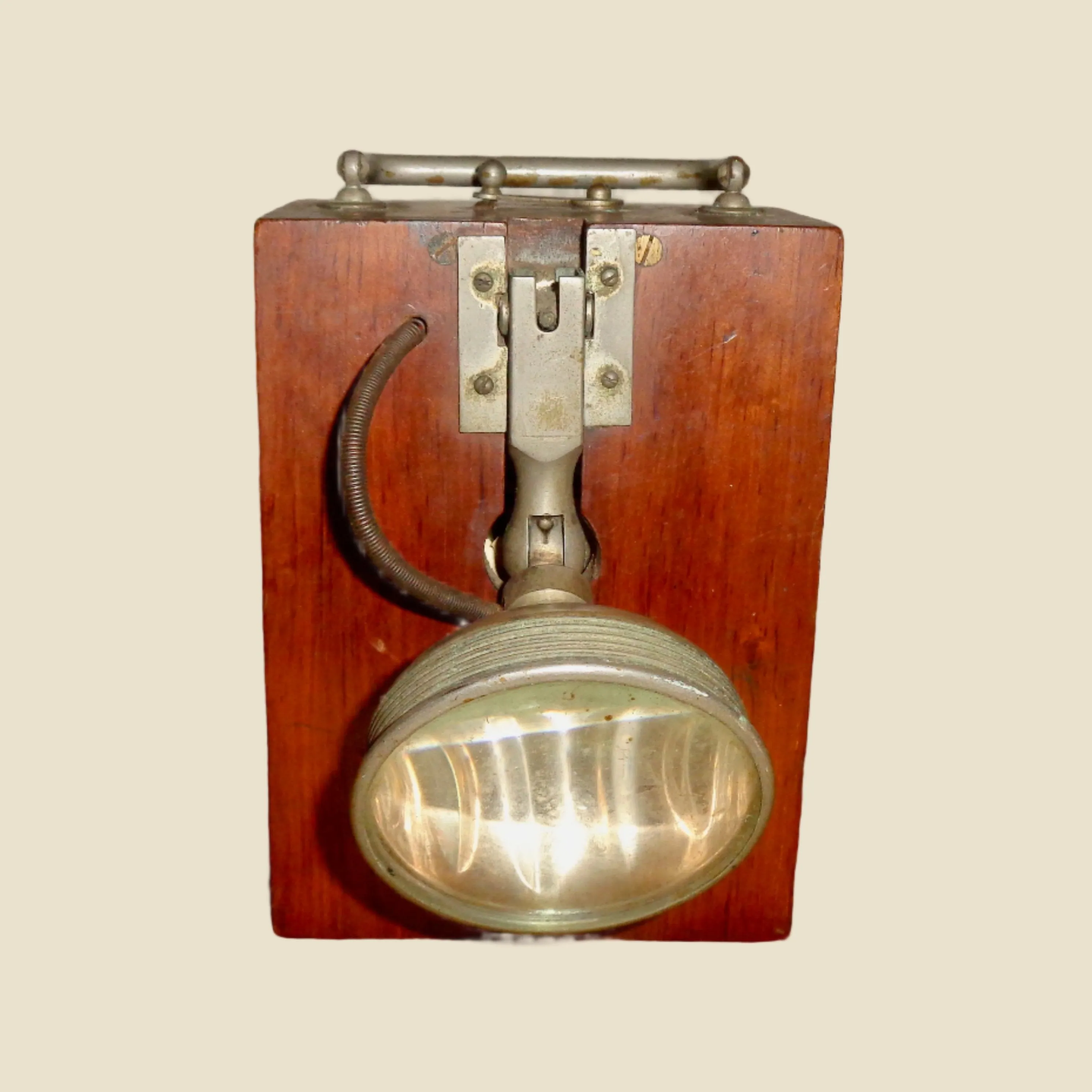 Antique Angled Bulb Torch / Hand Lamp In A Wood Case