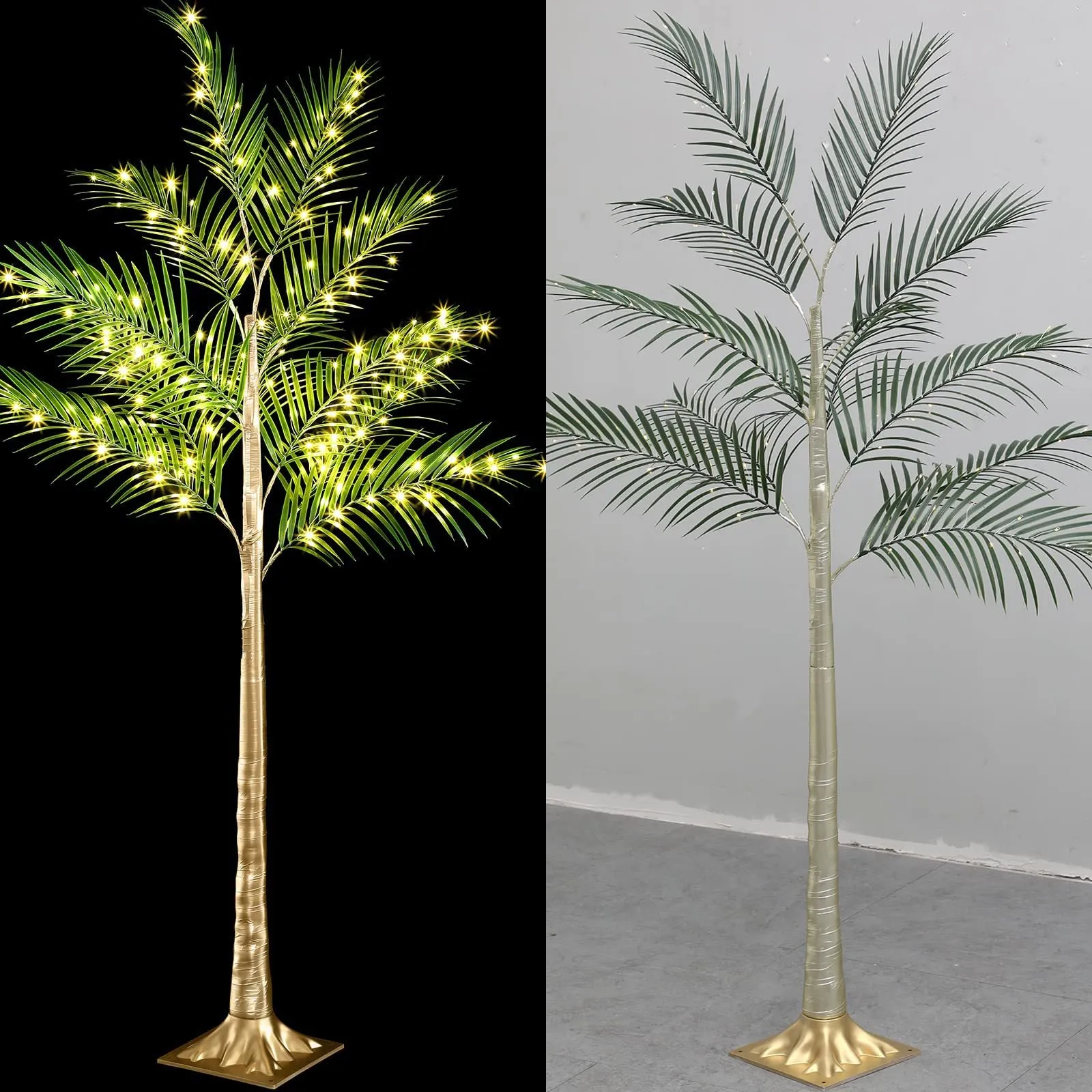 Bulk Lighted Palm Tree Warm LED Artificial Greenery with Lights with Adapter Patio Pool Tiki Decor Indoor Outdoor