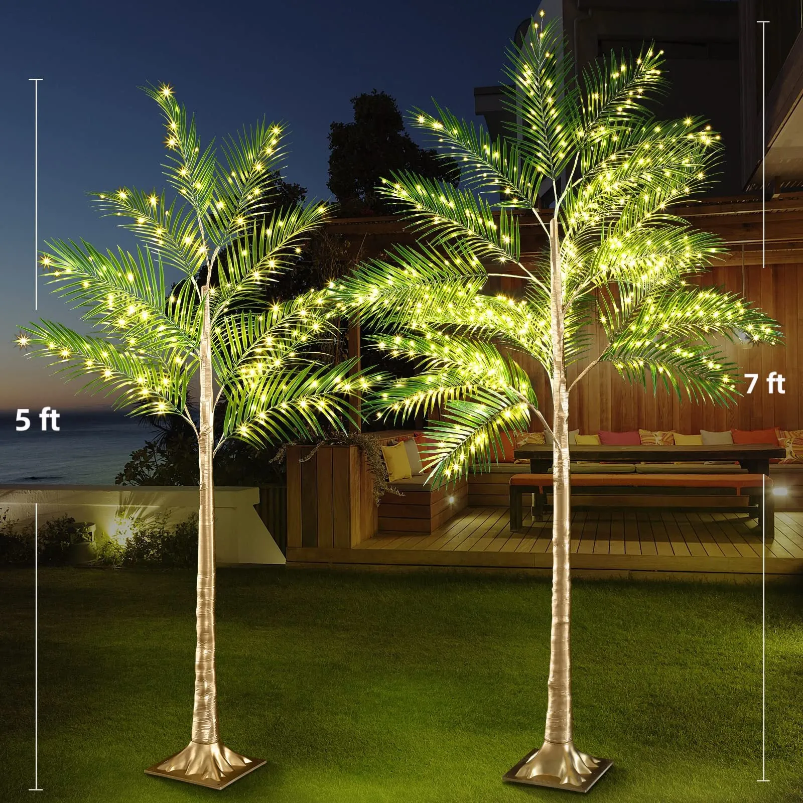 Bulk Lighted Palm Tree Warm LED Artificial Greenery with Lights with Adapter Patio Pool Tiki Decor Indoor Outdoor