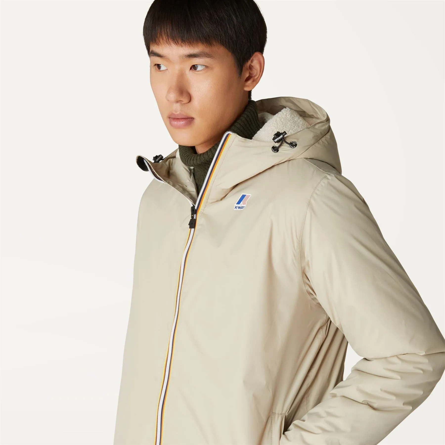 Claude Orsetto - Unisex Sherpa Lined Waterproof Full Zip Rain Jacket in Beige Grey