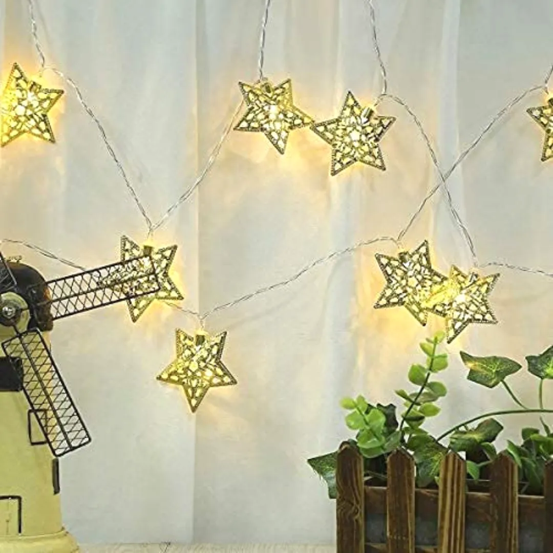 Diwali Lights For Home | Star Shaped Metal LED String Light for Home and Outdoor (140inch, 14 star Bulb)