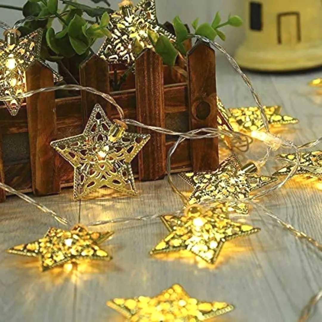 Diwali Lights For Home | Star Shaped Metal LED String Light for Home and Outdoor (140inch, 14 star Bulb)