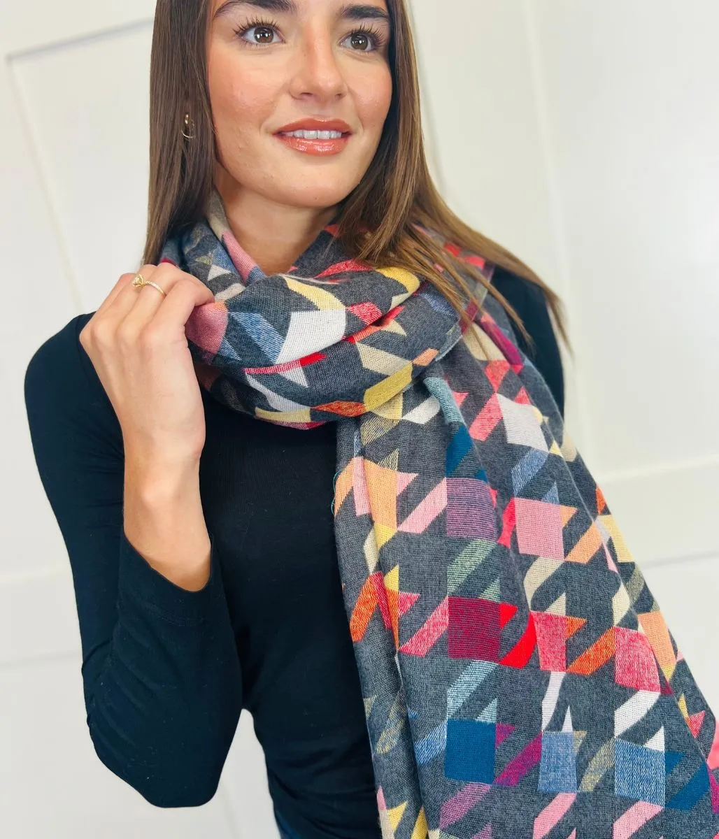 Grey Houndstooth Print Cotton Scarf