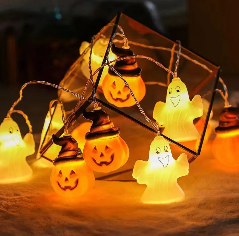 🔥Halloween Sale🔥Halloween Decoration Pumpkin Ghost Light String, 5-20ft 10-40 LED Battery Powered