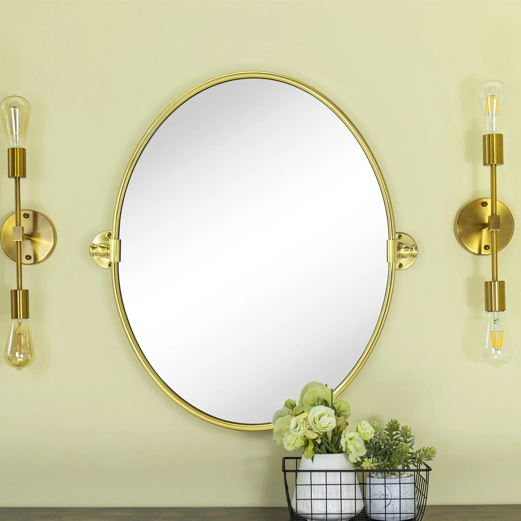 Luecinda Oval Pivoting Mirror Tilt Mirror for Bathroom Swivel Metal Framed Wall Mounted Bathroom Vanity Mirror