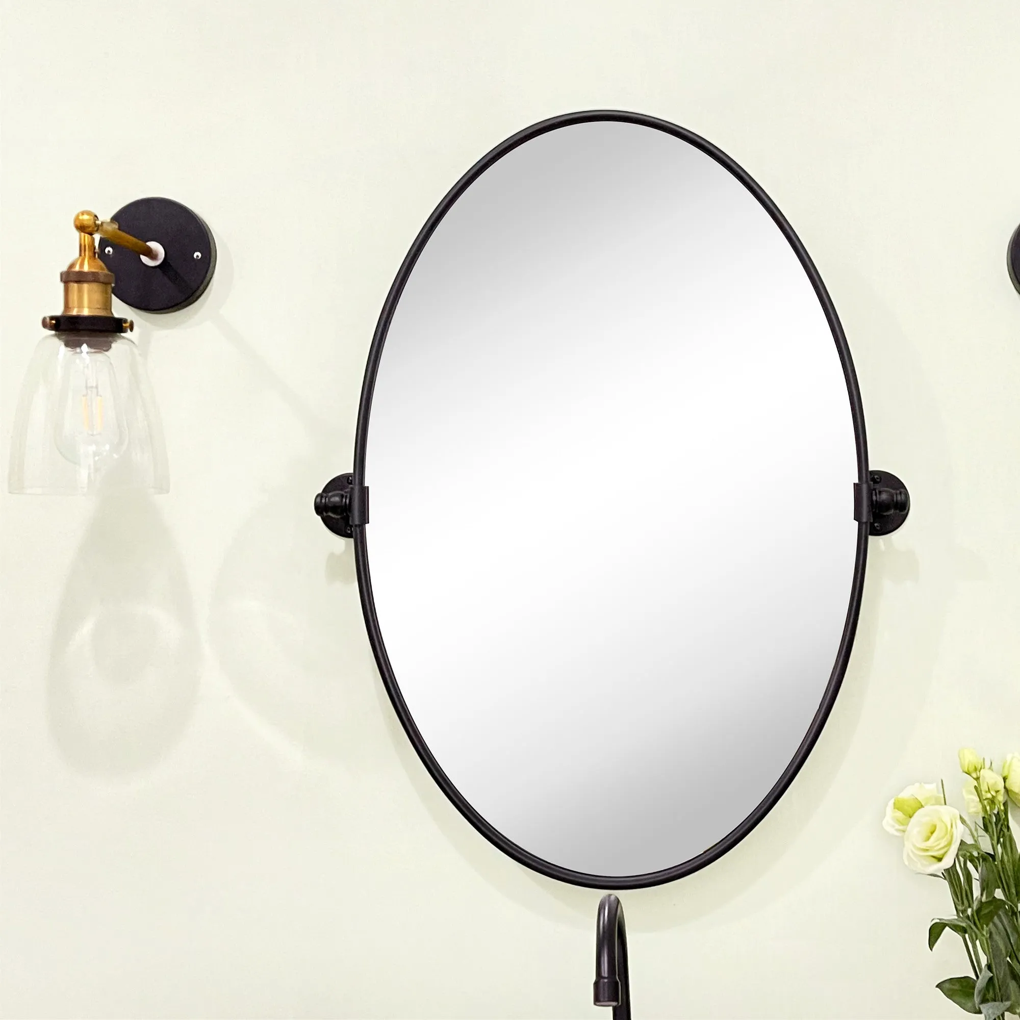 Luecinda Oval Pivoting Mirror Tilt Mirror for Bathroom Swivel Metal Framed Wall Mounted Bathroom Vanity Mirror