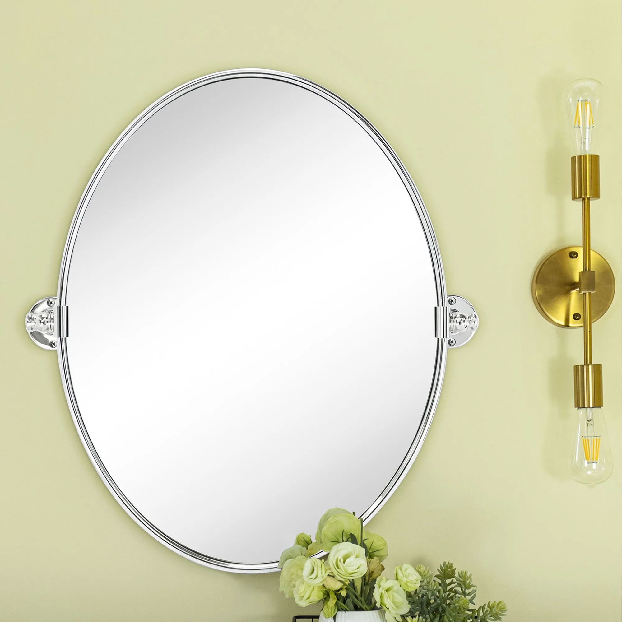 Luecinda Oval Pivoting Mirror Tilt Mirror for Bathroom Swivel Metal Framed Wall Mounted Bathroom Vanity Mirror