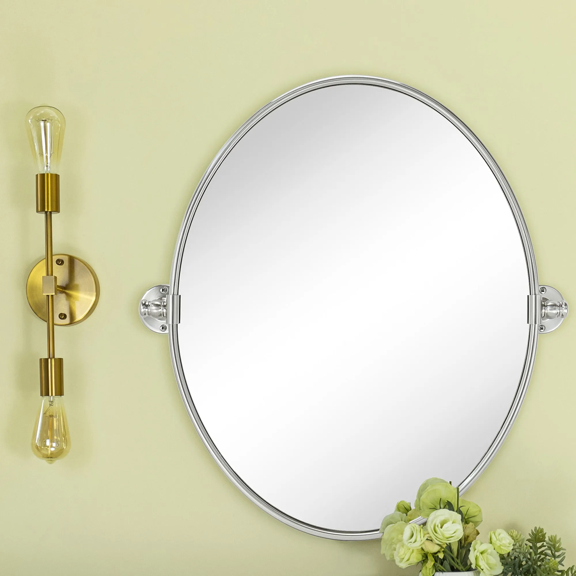 Luecinda Oval Pivoting Mirror Tilt Mirror for Bathroom Swivel Metal Framed Wall Mounted Bathroom Vanity Mirror