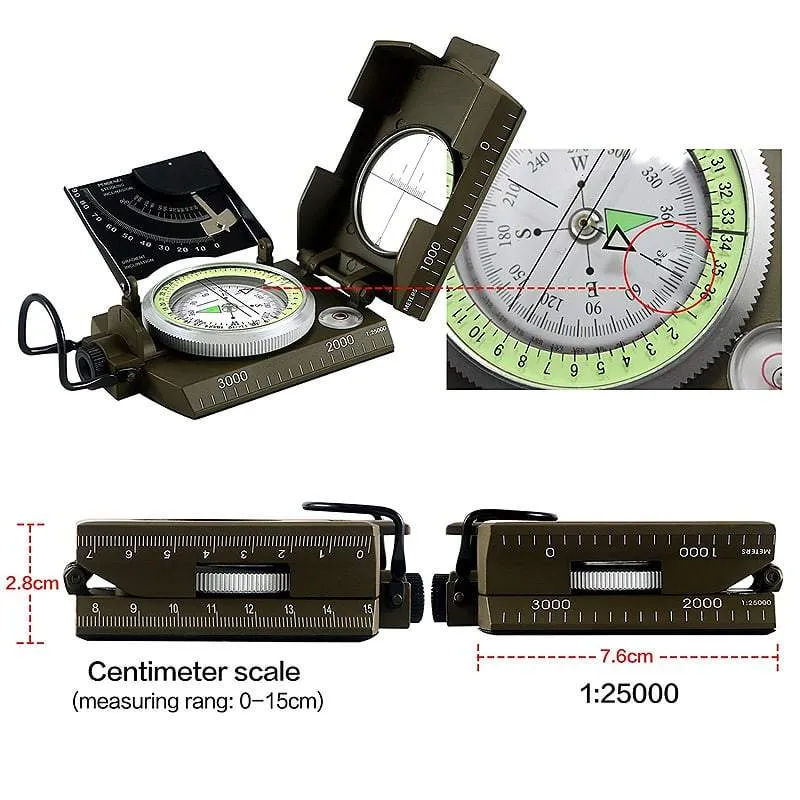 MLC2 Professional Military Lensatic Sighting Metal Compass with Inclinometer and Carrying Pouch