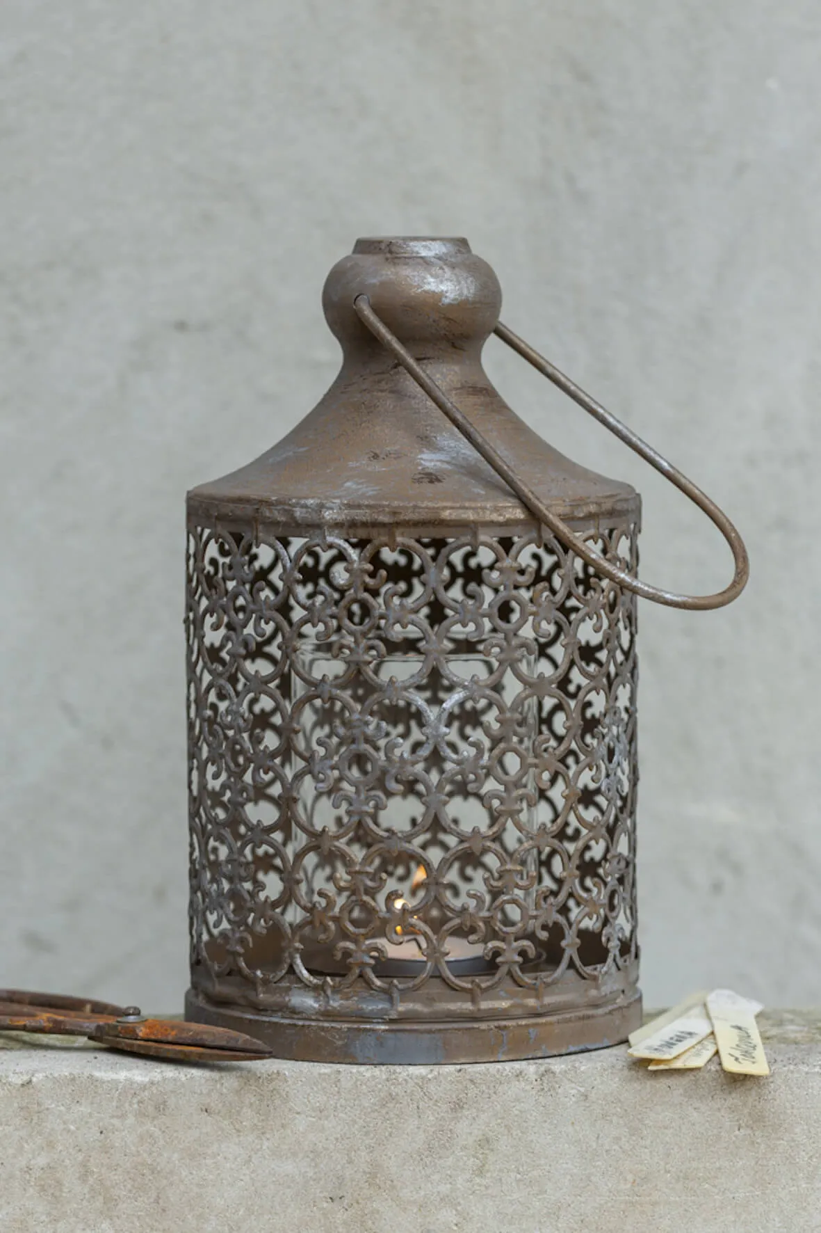 Moroccan Style Metal Candle Lantern - Distressed