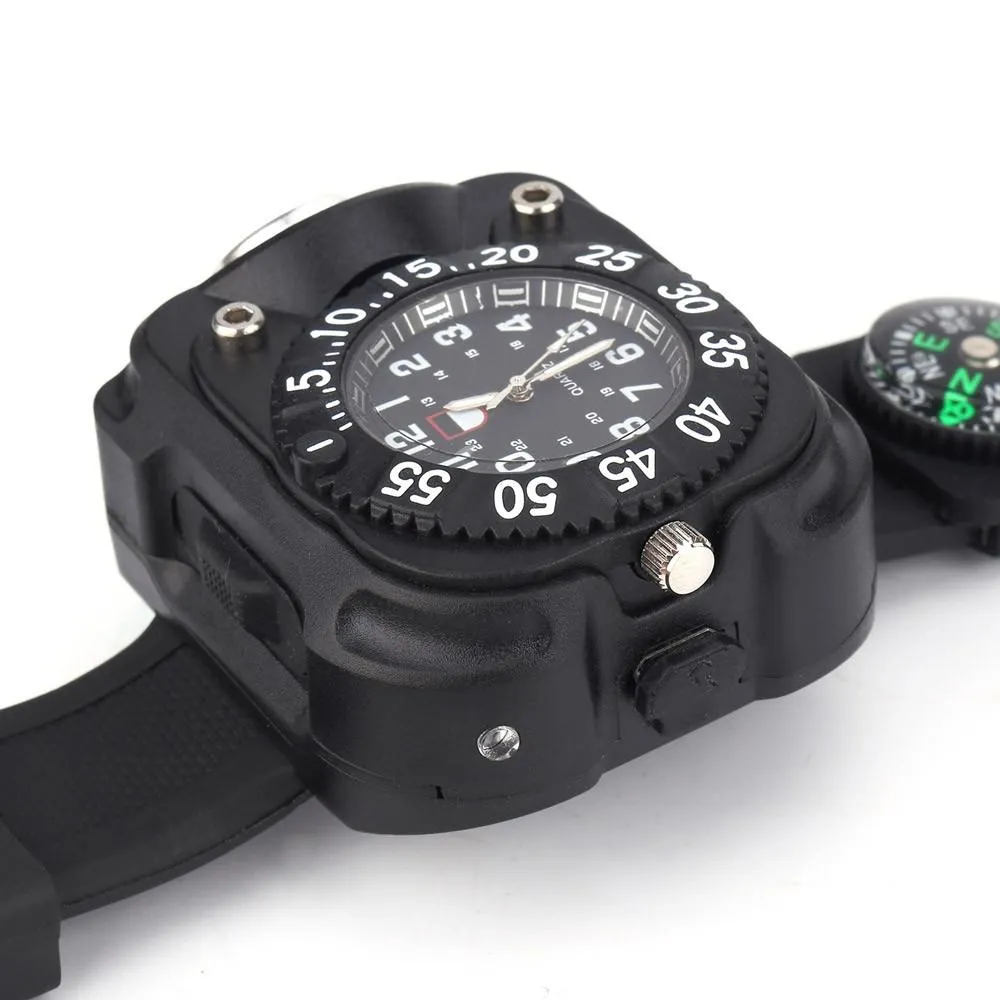 Outdoor Waterproof Chrono Watch / Compass / Wrist Flashlight with Super Bright 5-Mode LED