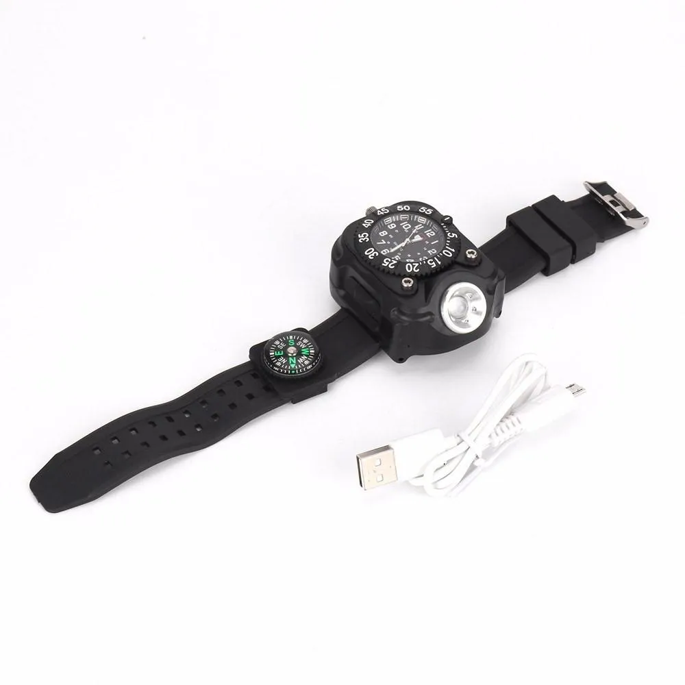 Outdoor Waterproof Chrono Watch / Compass / Wrist Flashlight with Super Bright 5-Mode LED