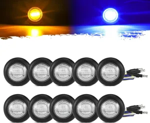 Partsam 10Pcs Dual Color 3/4" Round LED Marker Light Amber to Blue Auxiliary Light Side Marker Clearance Light Turn Signal Indicators with Bullet Plug for Trailer Truck Pickup Camper RV