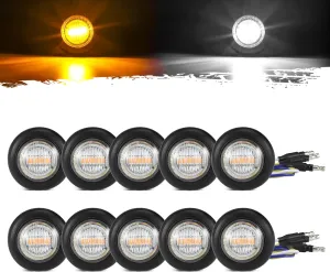 Partsam 10Pcs Dual Color 3/4" Round LED Marker Light Amber to White Auxiliary Light Side Marker Clearance Light Turn Signal Running Lights with Bullet Plug for Trailer Truck Pickup Camper RV