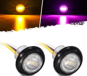 Partsam 2Pcs 3/4" Round LED Marker Light Amber to Purple Auxiliary Light Dual Revolution Side Marker Clearance Light Turn Signal Indicators Grommet Bullet Light for Trailer Truck Camper RV