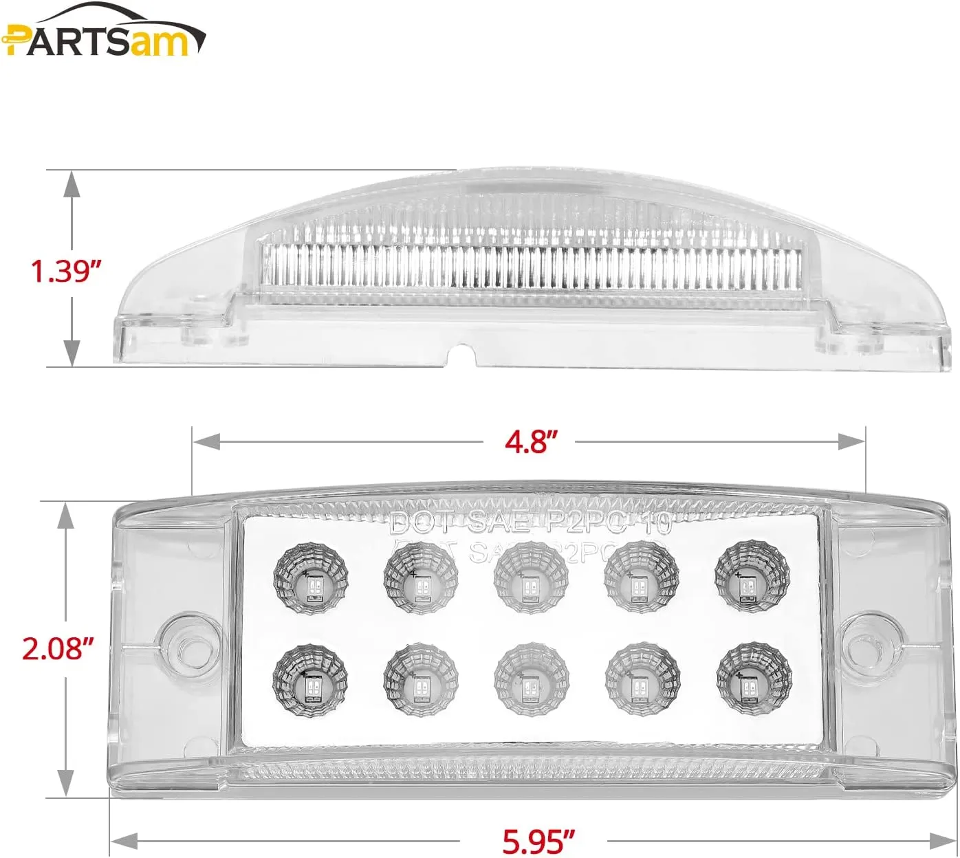 Partsam 2Pcs 6 Inch LED Marker Light Rectangle 10 LED Trailer Lights Clearance Light Dual Revolution Amber Marker to Blue Auxiliary Light, Clear Lens, Sealed Waterproof