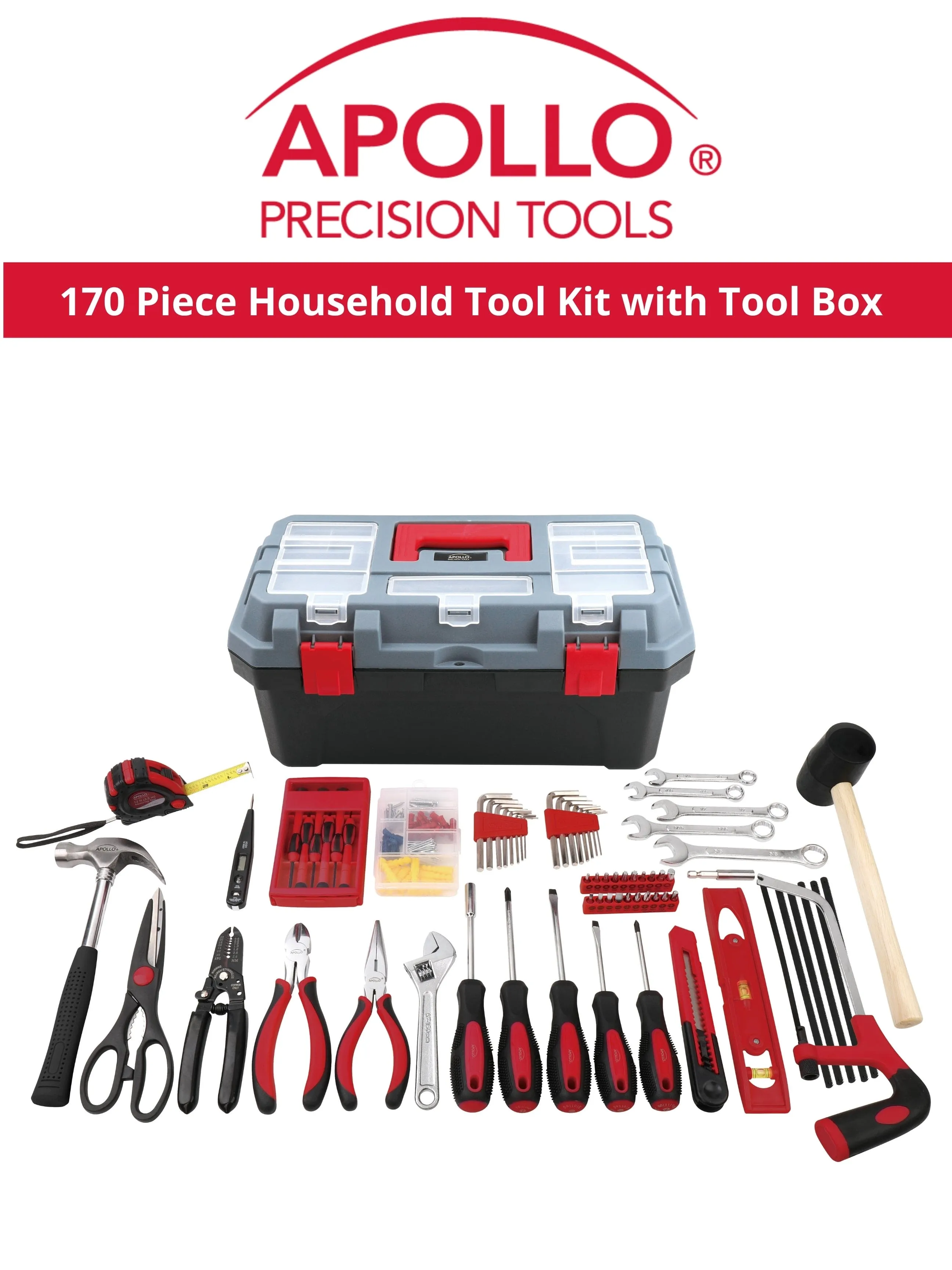 Red 170 Piece Household Tool Kit with New and Improved Tool Box - DT7103