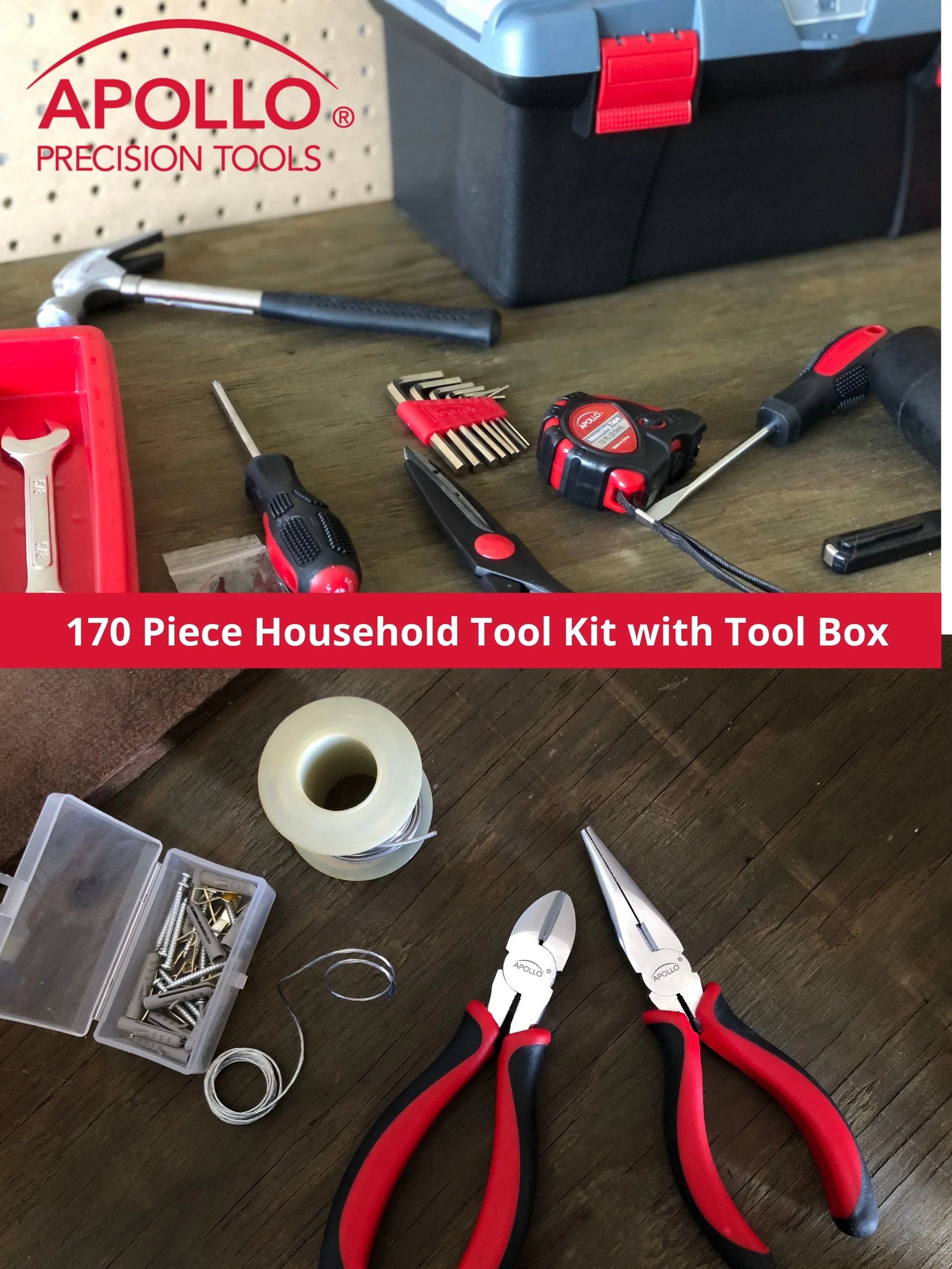 Red 170 Piece Household Tool Kit with New and Improved Tool Box - DT7103