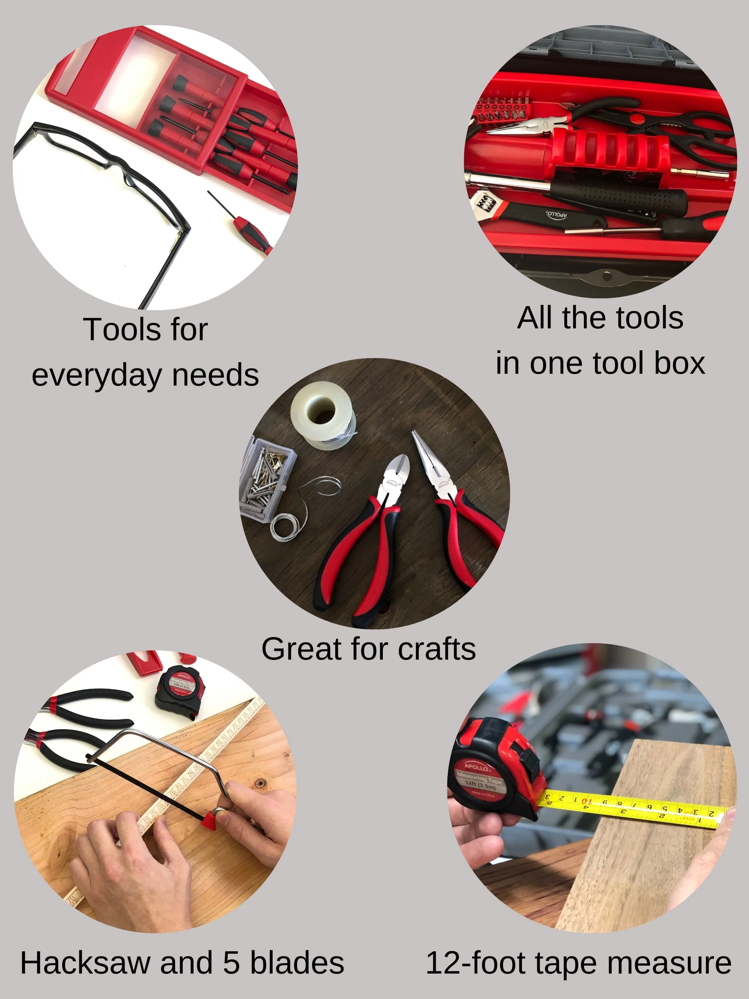 Red 170 Piece Household Tool Kit with New and Improved Tool Box - DT7103