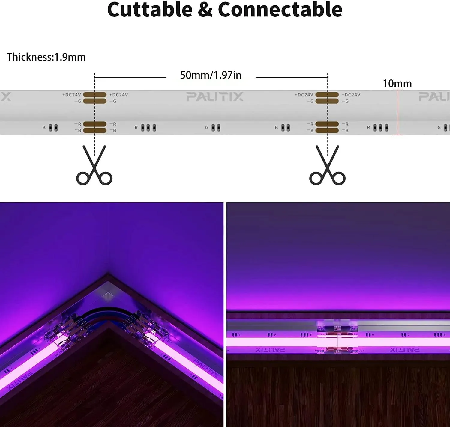 RGB COB LED Strip 24V IP20 non-Waterproof 840 LEDs/m 10mm wide