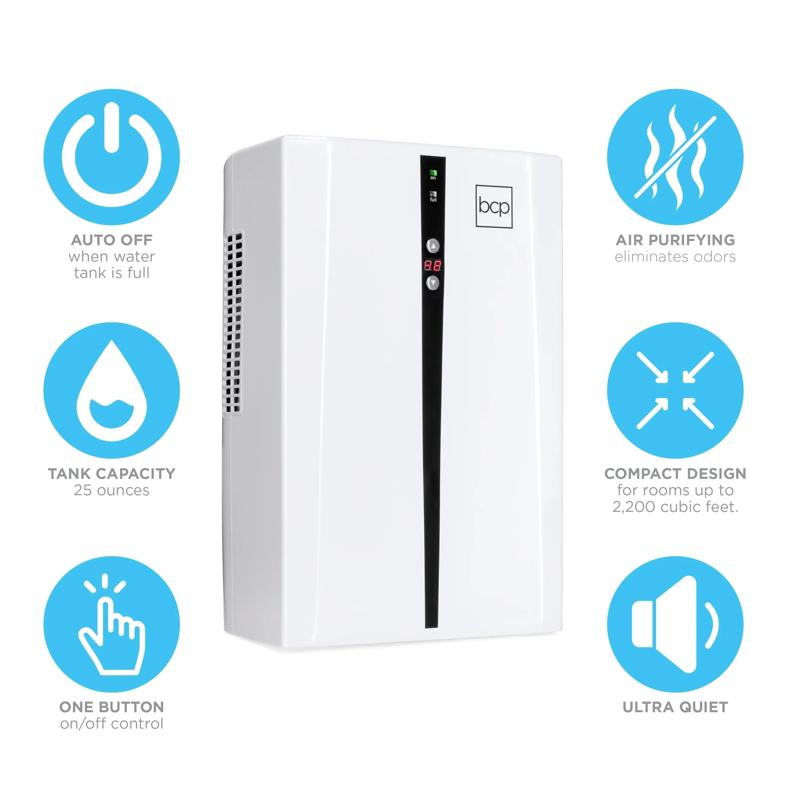 Thermo-Electric Dehumidifier w/ 2L Water Tank, Auto Humidistat