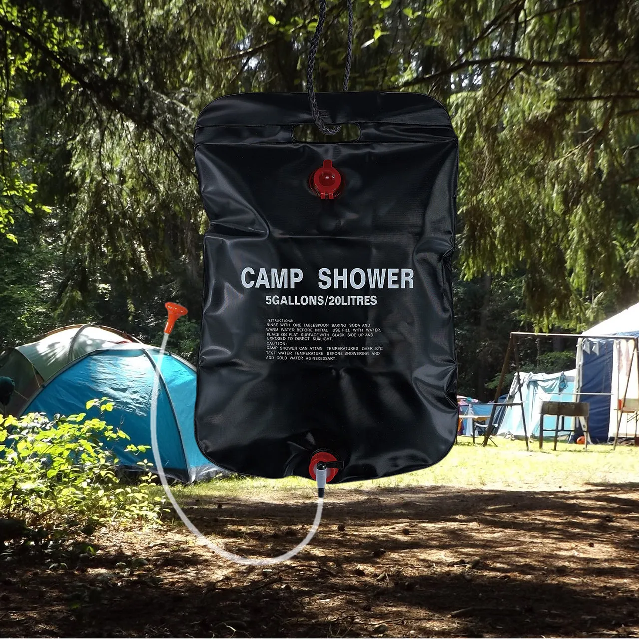 TrailGear Solar Shower Bag w/ Flexible Hose & Hanging Rope | 5-Gallon