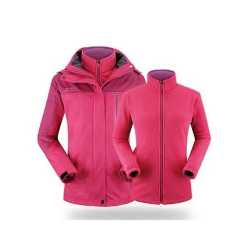 Womens Outdoor Two Sets Warm Waterproof Windproof Fleece Hooded Mountaineering Jackets