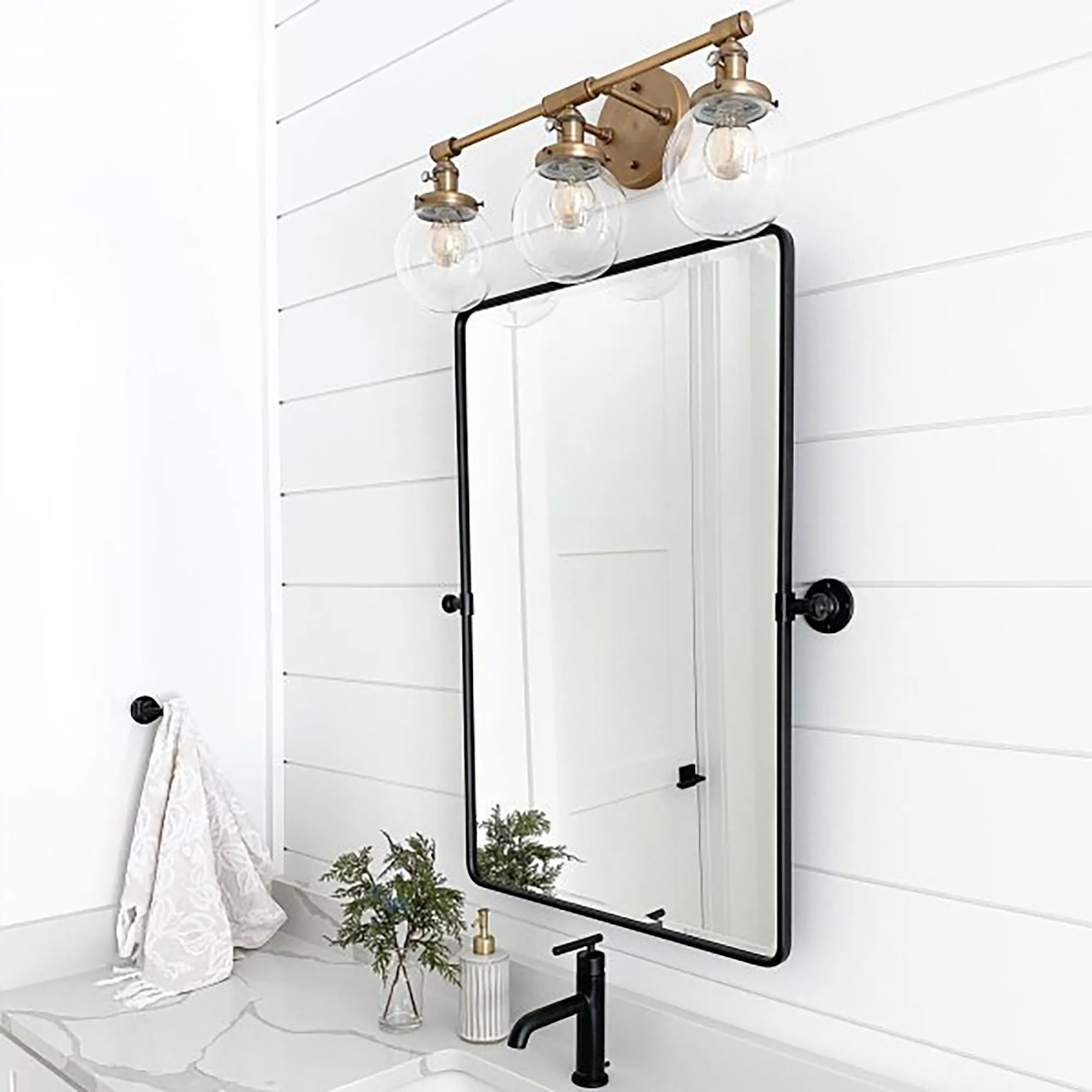 Woodvale Rectangular Pivoting Mirror Tilt Mirror for Bathroom Swivel Metal Framed Rectangle Wall Mounted Bathroom Vanity Mirror