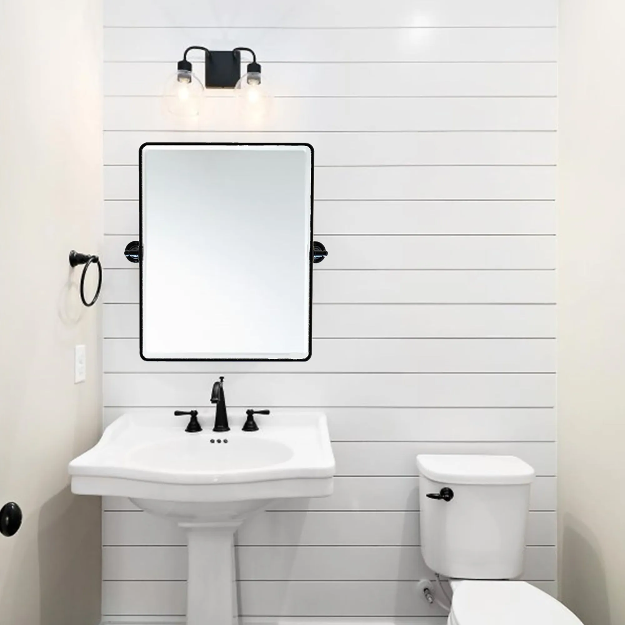 Woodvale Rectangular Pivoting Mirror Tilt Mirror for Bathroom Swivel Metal Framed Rectangle Wall Mounted Bathroom Vanity Mirror