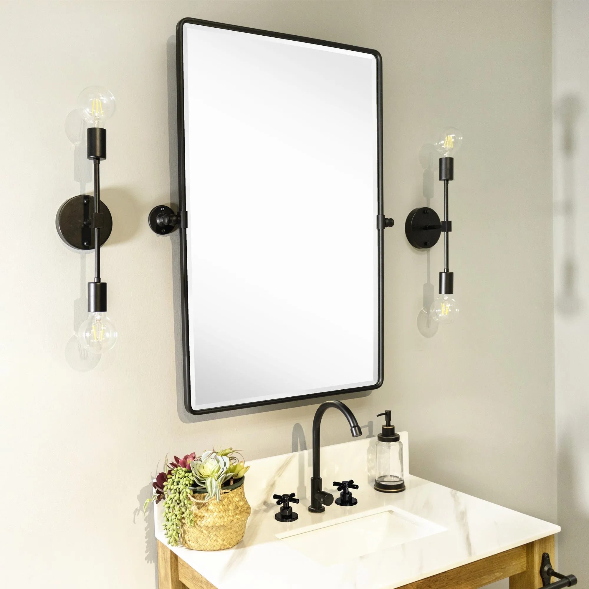 Woodvale Rectangular Pivoting Mirror Tilt Mirror for Bathroom Swivel Metal Framed Rectangle Wall Mounted Bathroom Vanity Mirror