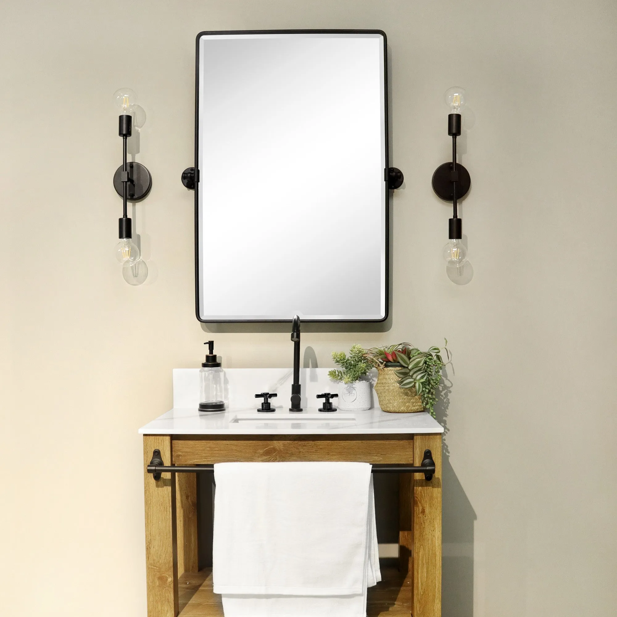 Woodvale Rectangular Pivoting Mirror Tilt Mirror for Bathroom Swivel Metal Framed Rectangle Wall Mounted Bathroom Vanity Mirror